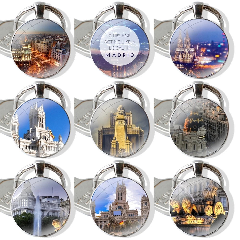 Cibeles fountain Madrid Spain city 25mm Glass Cabohcon Keychain Key Rings for Women Men Jewelry Gift