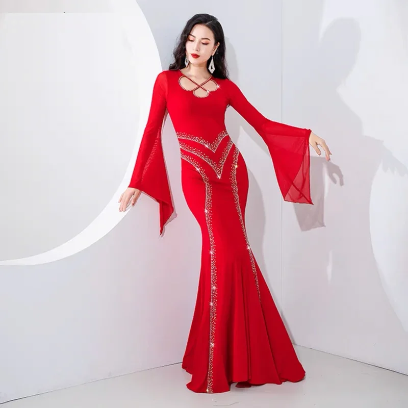 Belly Dance Dress Women Robes Dresses Iraq Hair Swing Robe Slim Fit Dress Long Sleeves Senior Spandex Kawleeya Performance