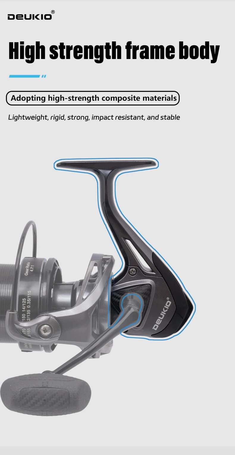 DEUKIO Spinnrolle 4500-8500 12KG Max. Bremskraft 4.7:1 6+1BB Metallspule CNC-Griff Salzwasser Surf Weitwurf-Köderrolle – Detail 6