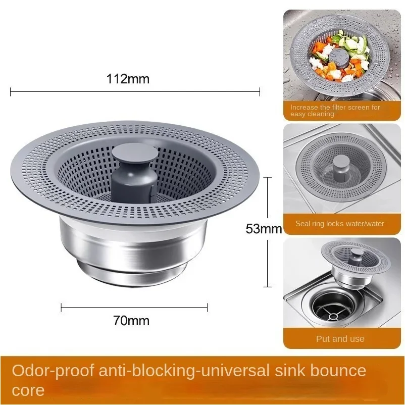 US/EU Kitchen Sink Bounce Core Drain Strainer Sink Drain Strainer Sink Stopper Stainless Steel Kitchen Drain Plug Filter Screen
