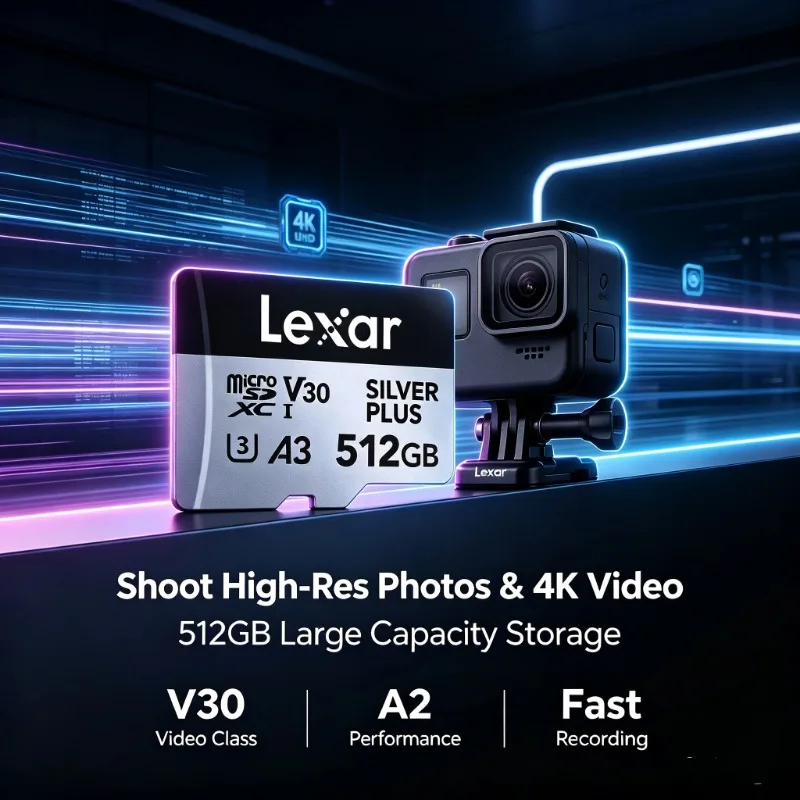 ドローン用tfカード128gb、lexar-silver-plus-micro-sdxc-205mb-s読み出し速度、a2-v30-u3-4kメモリカード（dji-fpv用）