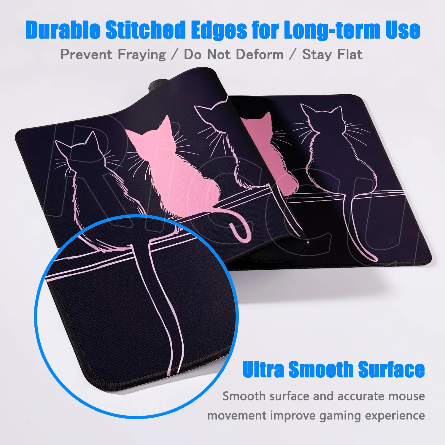 Tapete de mouse grande para escritório, xxl, gato fofo, 900x400mm, kawaii, acessórios de mesa de computador, mousepad grande, almofadas de borracha para gamer