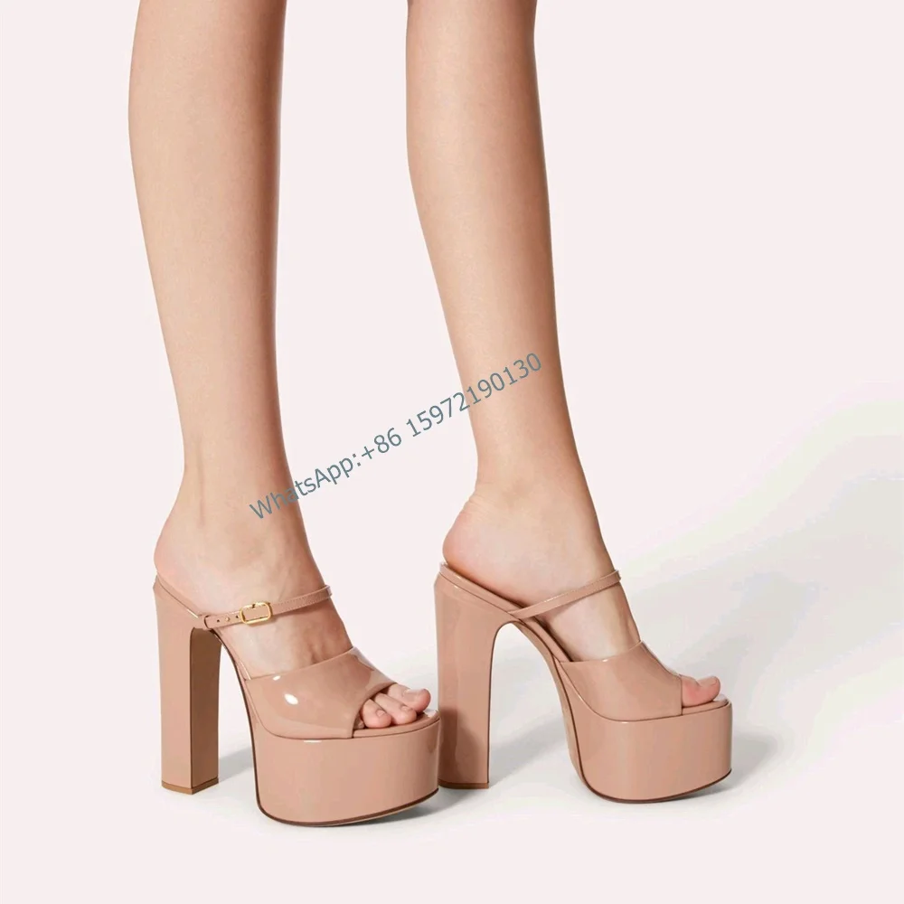 Platform Ankle Band Sandals Solid Pointy Toe Chunky Heel Buckle Strap Runway Shoes Sexy Women Party Shoes Newest 2024 Fashion