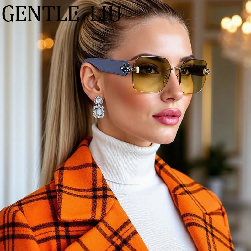 

Square Rimless Sunglasses Women 2025 Luxury Brand Trendy Punk Frameless Glasses For Lady Polygon Outdoor Eyewear UV400 Shades