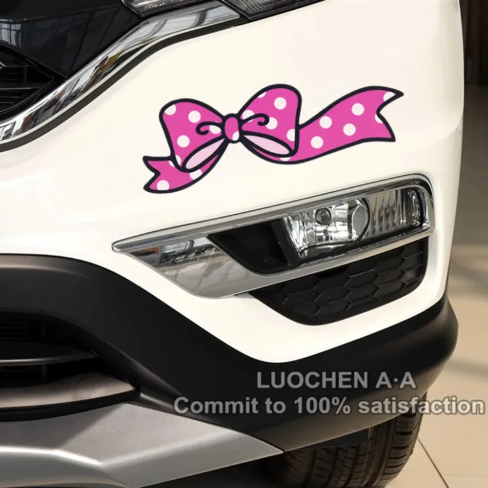 2Pcs/Set Polka Dot Bow Stickers, Pink Cute Bow Vinyl Decals, Waterproof for Car Window Bumper, Truck SUV, Women & Girls