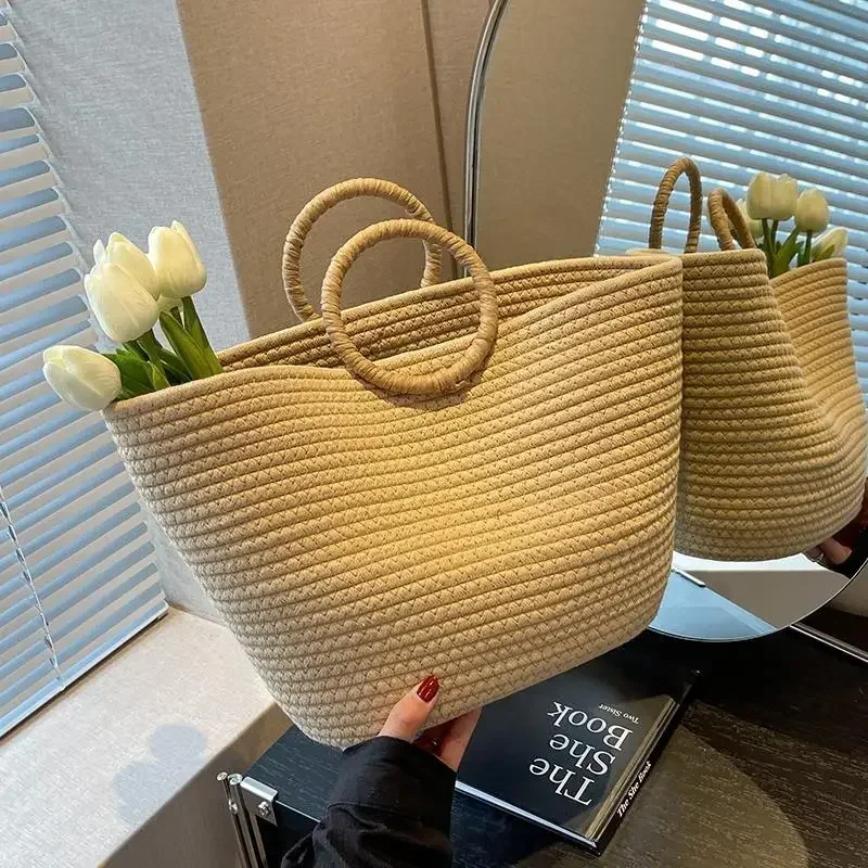 

Large capacity bag for women's versatile 2023 new texture woven portable vegetable basket popular commuting tote bag