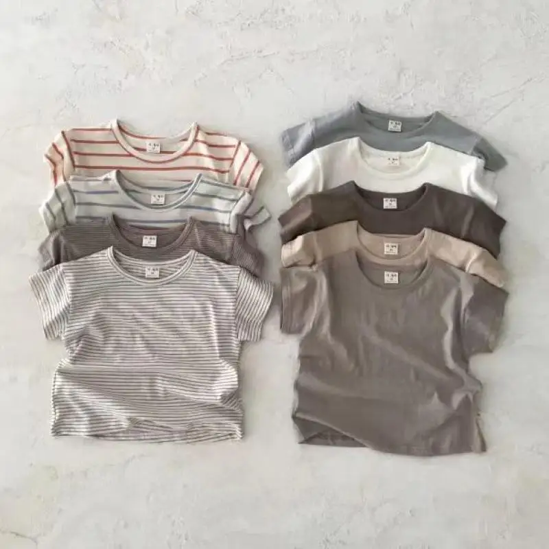 

2025 Summer New Baby Casual Striped T Shirts For Boys Girls Infant Short Sleeve Tops Toddler Cotton Tee Cute Kids Clothes