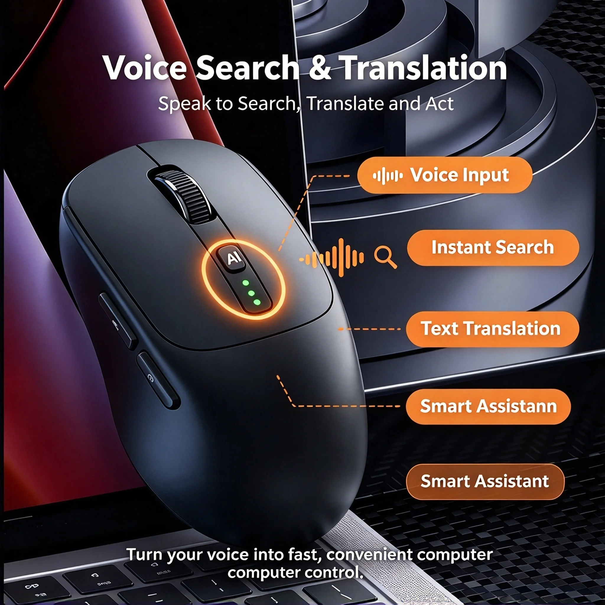 Wireless 2.4G Bluetooth Smart AI Office Mouse Translation Deepseek Business Rechargeable Mouse For PC Computer Laptop Windows