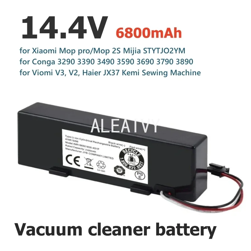 14.4V 6800mah Vacuum Cleaner For Conga 3290 3390 3490 3590 3690 3790 3890 Sweeping Mopping Robot Rechargeable battery