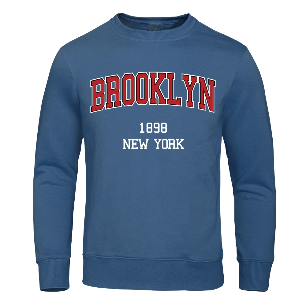 Brooklyn 1898 New York City Letter Print Mens Hoody Warm Pullover Hoodies Autumn Fleece Sweatshirt Casual Crewneck Men Hoodie