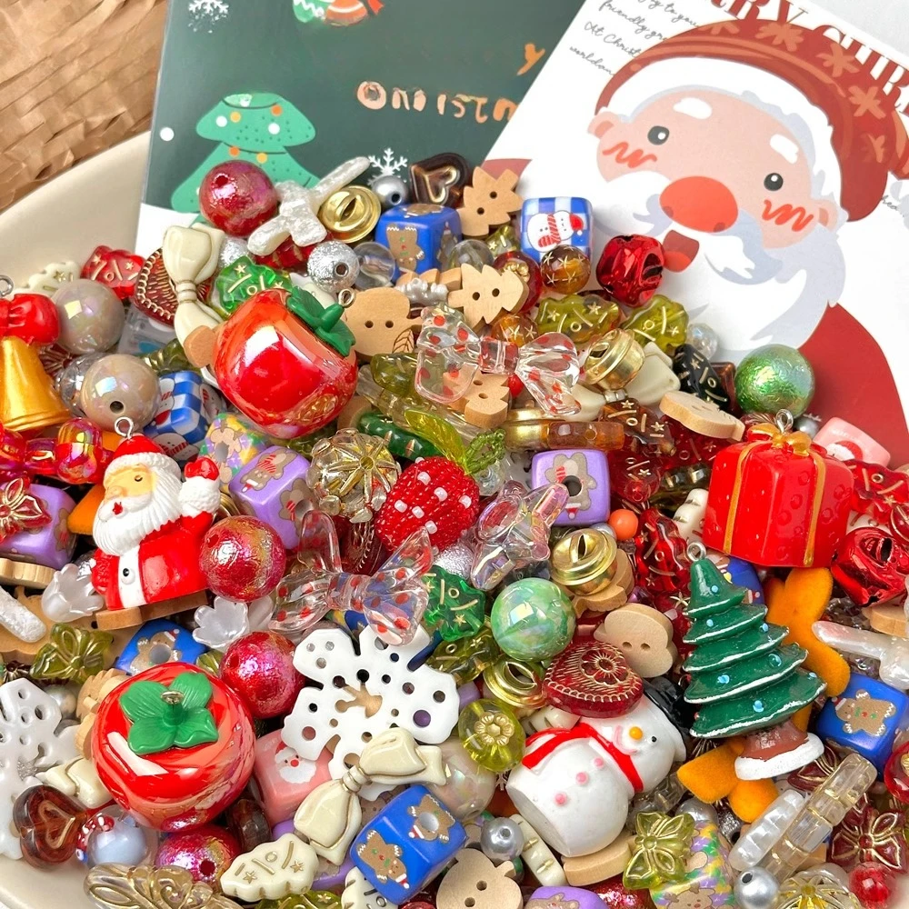 Christmas gift cute hand-painted beads DIY handmade pendant mobile phone chain beaded beads mixed material bag accessories