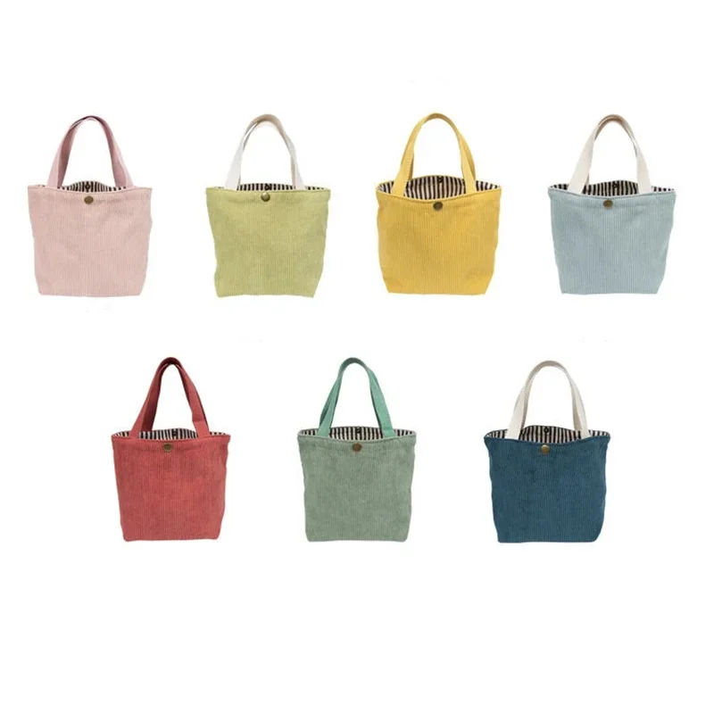 Fiambrera portátil para mujer, bolso de pana suave y elegante, de colores sólidos, para caminar y viajar