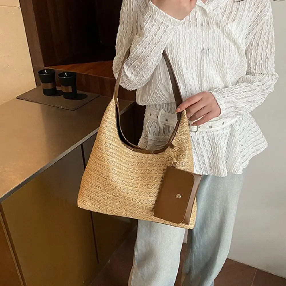 

New Summer Weave Straw Bag Boho Leisure Straw Shoulder Bag Beach Casual Women's Tote Bag Female