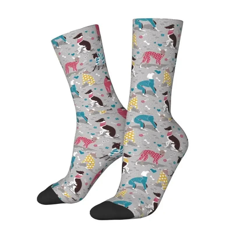 Funny Printing Whippet Greyhounds Dogwalk Socks for Women Men Stretchy Summer Autumn Winter Dog Sihthound Animal Crew Socks