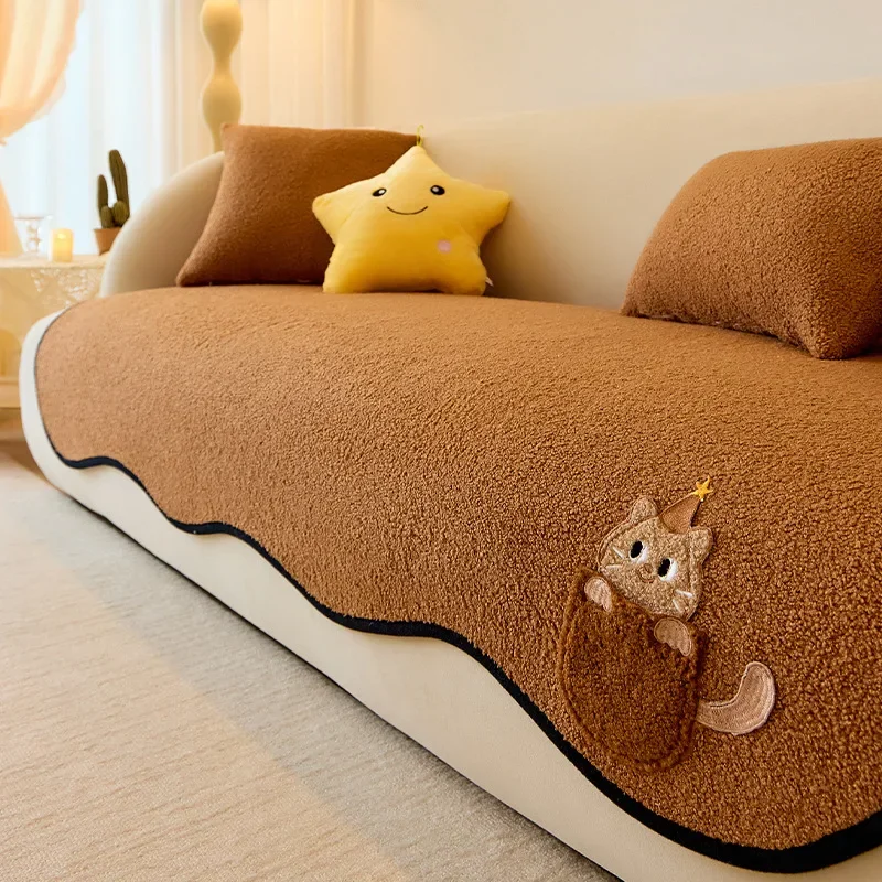 Alien Sofa Cushion Cartoon All Season Universal Slipcover Anti Slip Teddy Velvet Sofa Cover Cushion Anti Cat Scratch