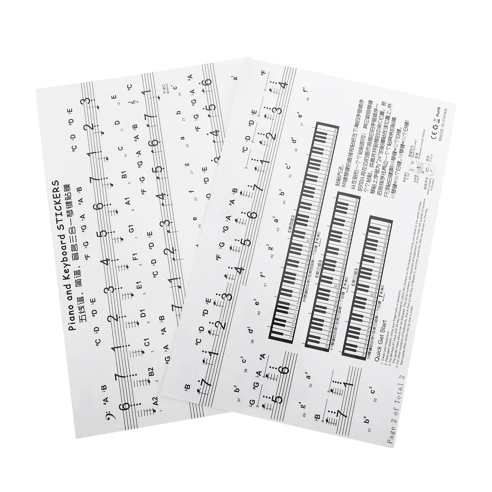 

2 Sheets PVC Piano Keyboard Sticker Introductory Decals Practical No Residue Anti-Fade Sticker for Beginner Electronic Keyboard
