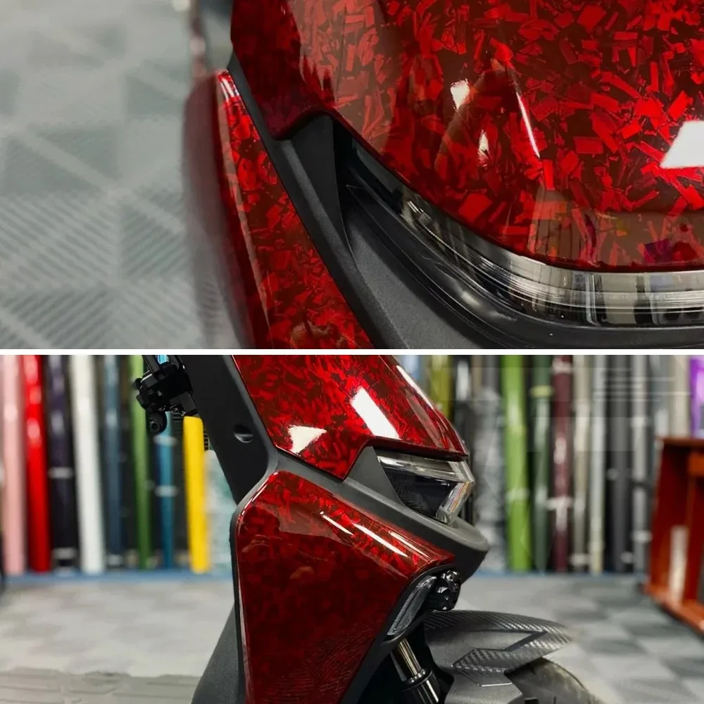Ultra Glossy PET Red Forged Carbon Fiber Vinyl Wrap Film With Air Release Self Adhesive DIY Car Motorcycle Furniture Sticker