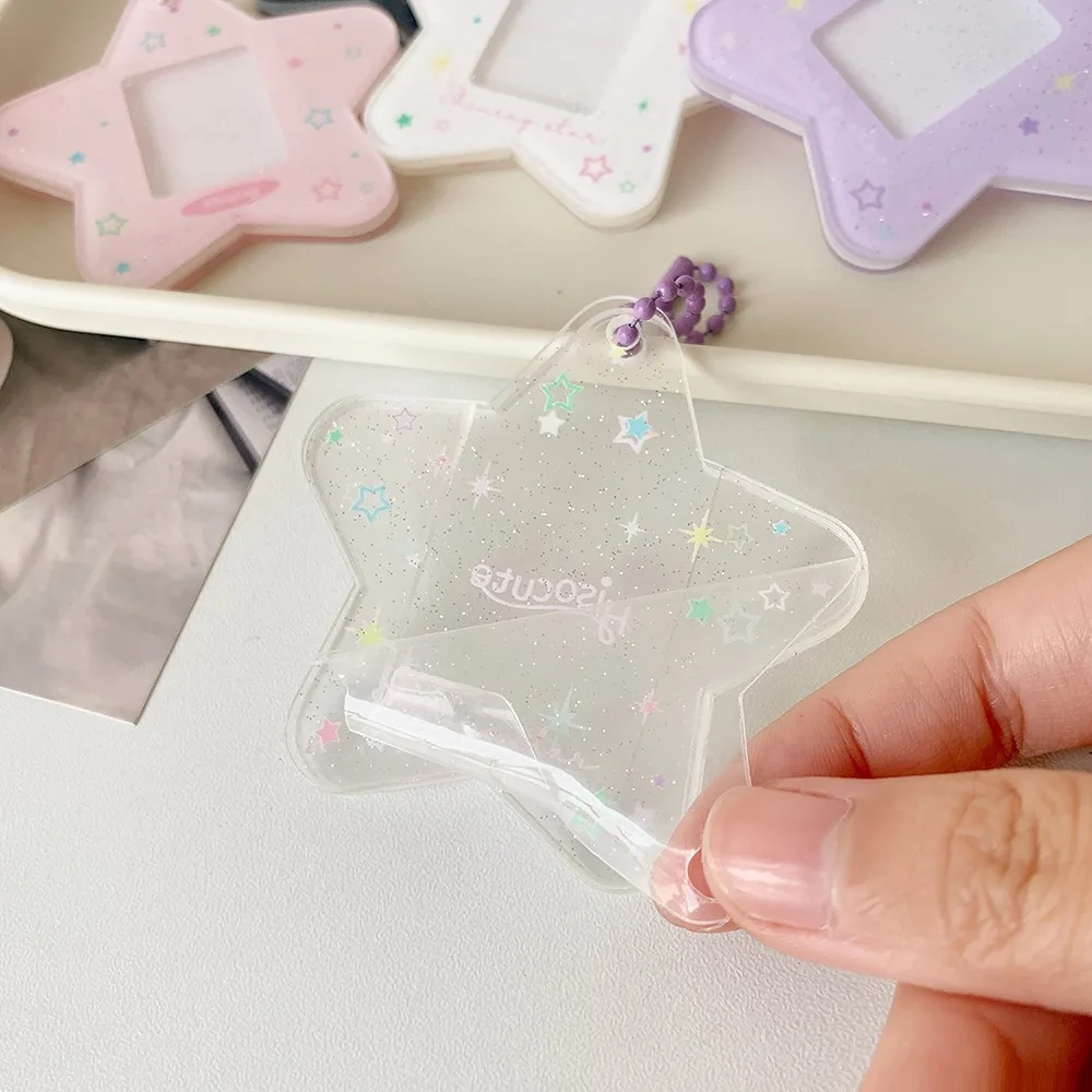 Cute Star 1 Inch Photo Card Holder Keychain Pendant Acrylic Student Card Bag Photocard Holder