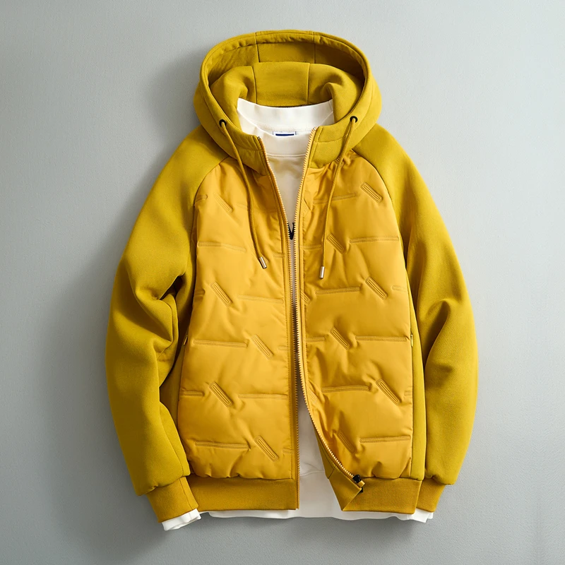 2025 Autumn/Winter New Men's Splicing Hooded Cotton Jacket Top Fashionable Couple Style Design Thickened Warm Large M-6XL