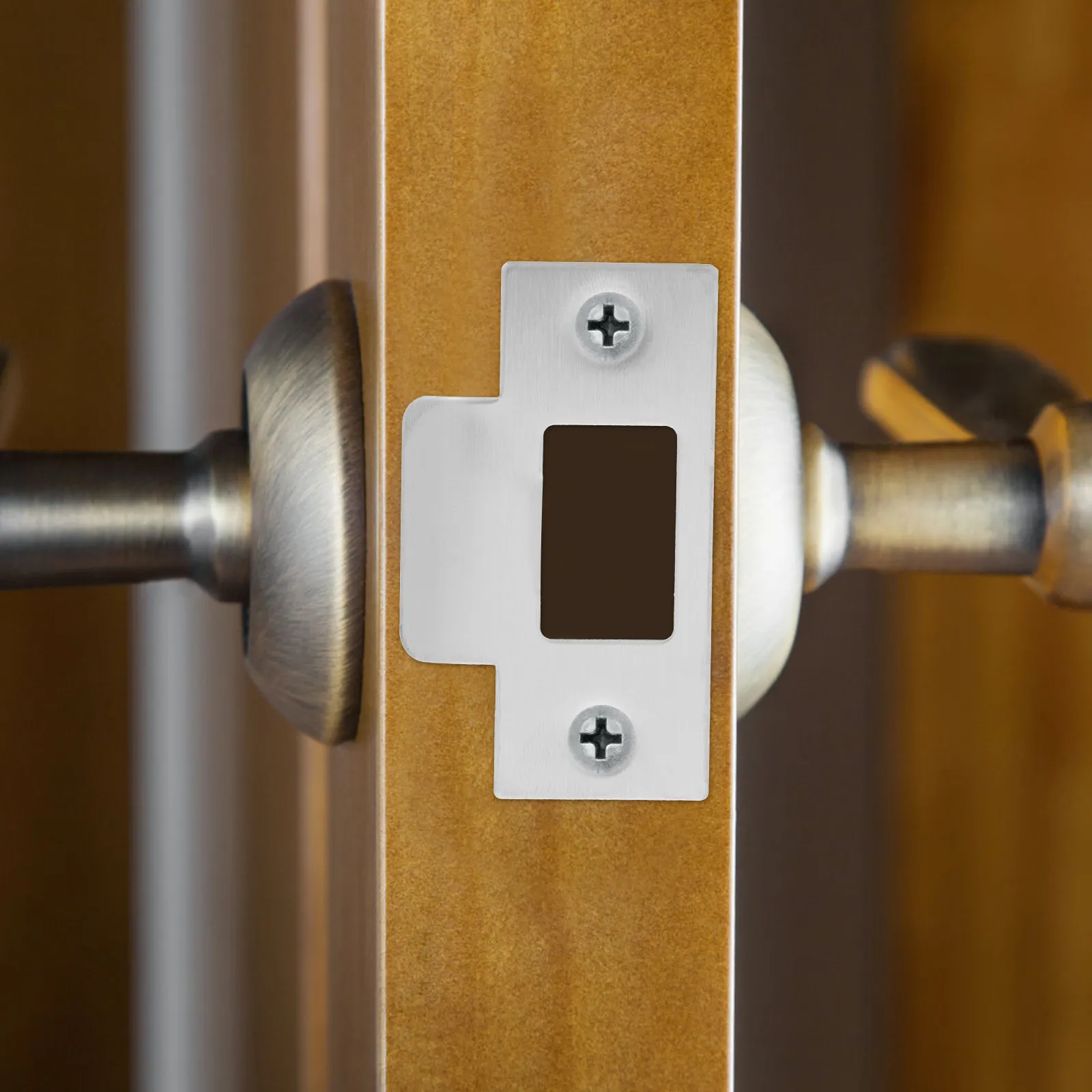 

4Pcs Smooth Finish Stainless Steel Deadbolt Cover Plate Door Strike Plate for Door Frame Reinforcement Easy Fix Security Upgrade