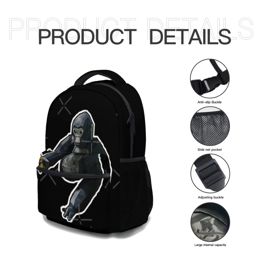 Here gels-Gorilla Tag pour garçons, grande capacité, sac à dos étudiant, sac à dos scolaire de dessin animé