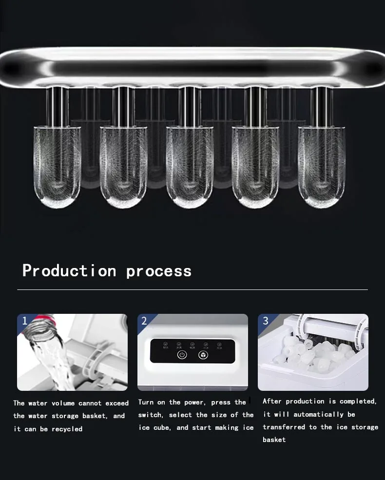 Small household cube ice maker 9 bullets of ice/6 minutes self-cleaning low noise