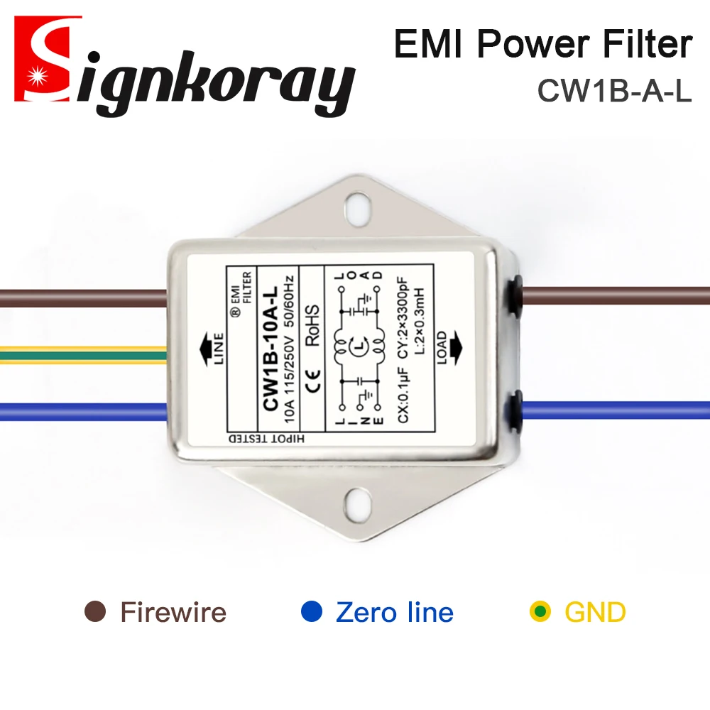 SignkoRay EMI Power Filter CW1B-3A 6A 10A 20A-L AC 220V Single Phase Interference Purification