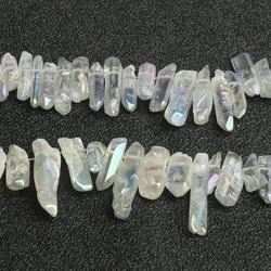 10pcs Natural Raw Crystal Quartz Rock Mineral Irregular Stick Beads Top Drilled Point Loose Beads For Jewelry Making Supplier