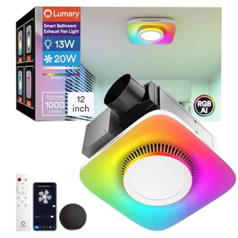 

Smart Bathroom Exhaust Fan with Light, 110CFM 1.5 Sones Quiet Ventilation Fan, 1000LM 2700-6500K RGBAI Nightlight, Timer Music