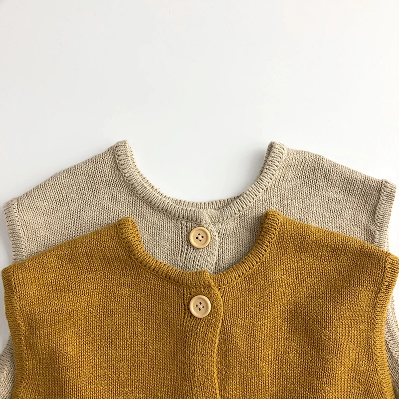 Autumn Spring Children Clothes Sleeveless Solid Color Knitted Cardigan Sweater Vest Korean Style Baby Girls Boys Knitting Vest