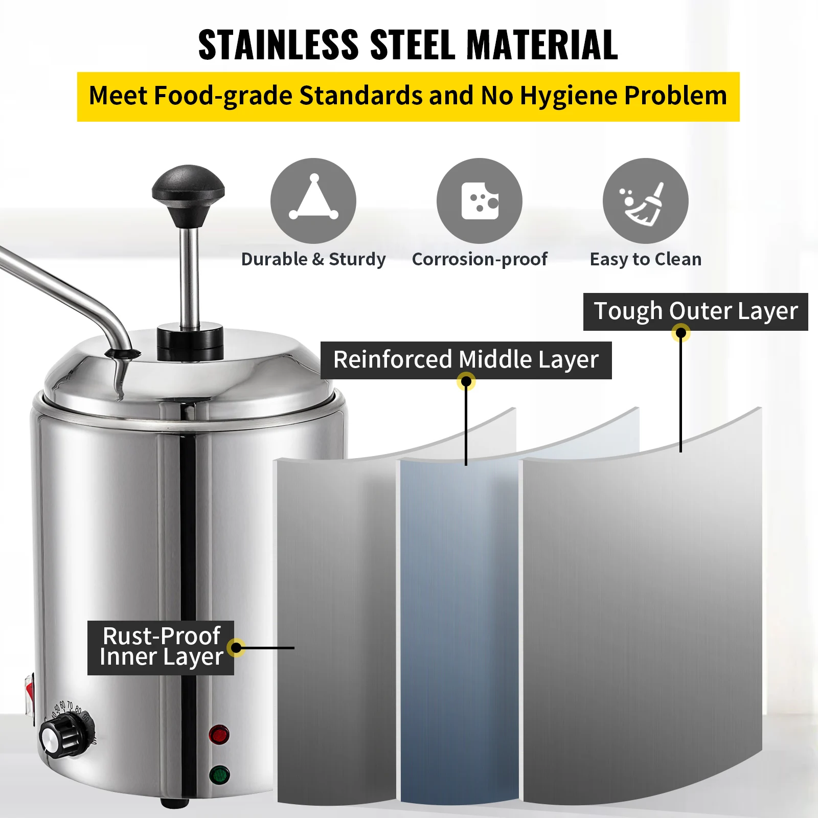 VEVOR 2.3L หม้อไฟฟ้า Cheese Dispenser อุณหภูมิปรับ Hot Fudge อาหารอุ่นปั๊มสแตนเลสเครื่องใช้ในบ้าน