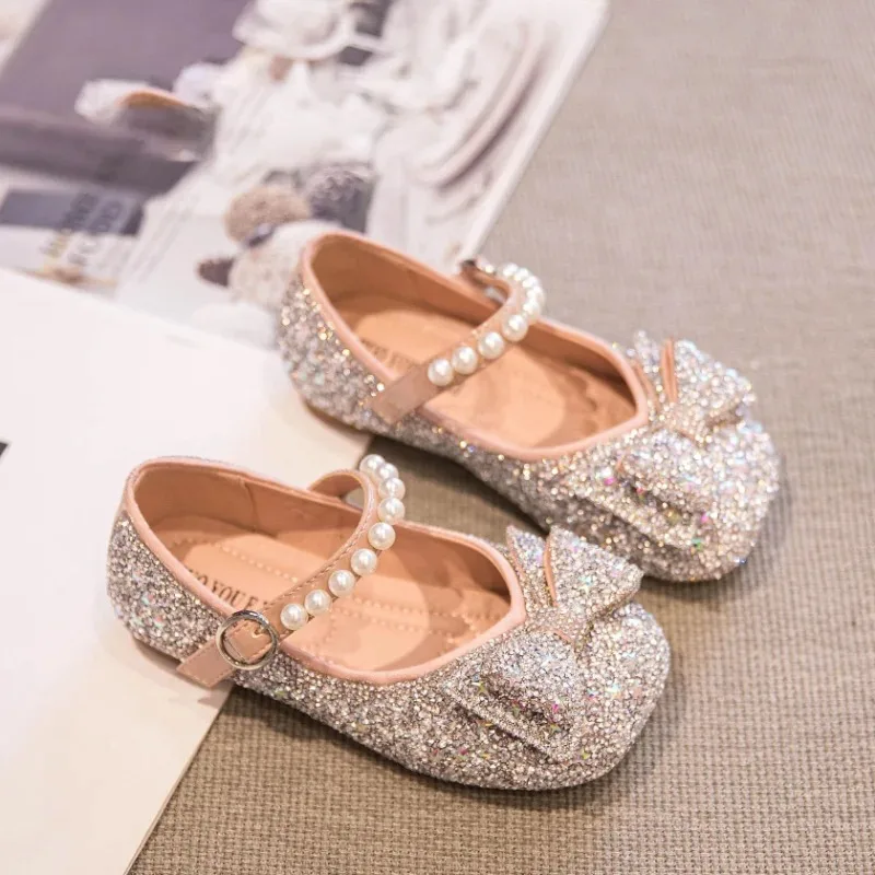 Kid Shoes Kid Flat Shoes 2023 Girls Princess Shoe Soft Sole Ballet Dance Shoes Water Diamond Small Leather Shoes Mary Jane Shoes