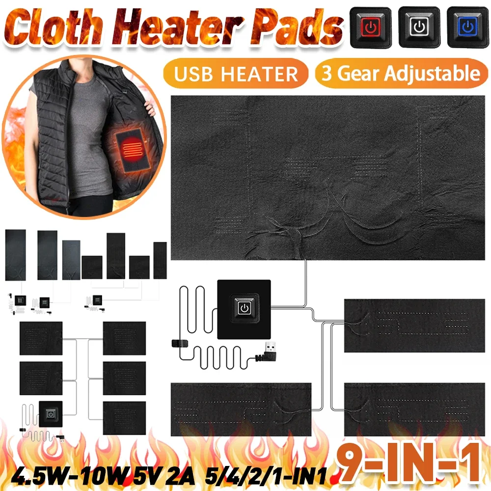 Winter Heating Vest Pads USB Electric Heated Jacket Heating Pad 3 Gear Adjustable Outdoor Themal Warm For DIY Heated Clothing