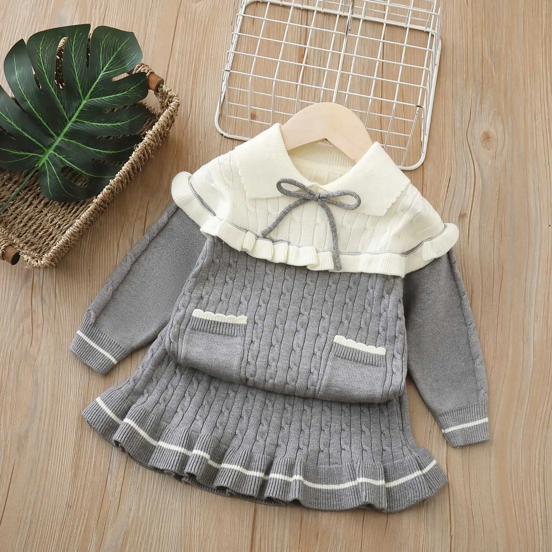 

Платье для девочек, комплекты одежды, весенне-осенние детские шерстяные трикотажные свитера, топы, юбки, детский костюм принцессы для малышей, вязаная одежда