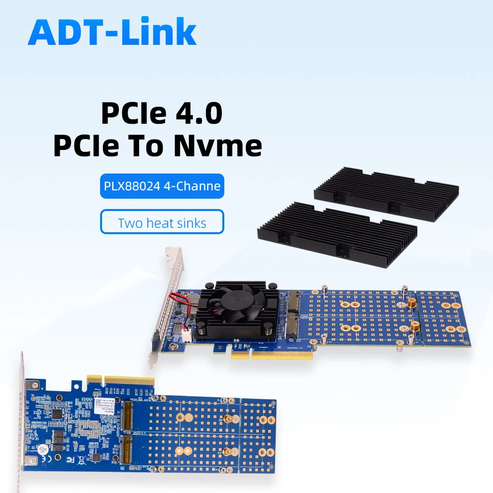 

ADT-Link PCIe 4.0 To NVMe 4-Port Expansion Card PLX88024 No Splitting M.2 SSD Support Compatible with X16 X8 X4 Slots Heat Sink