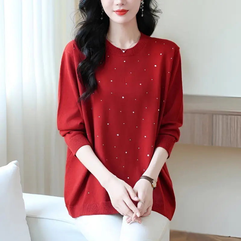 

Women's Round Neck Sweater 2025 New Loose Top Middle-aged Base Shirt Ironing in Autumn Winter