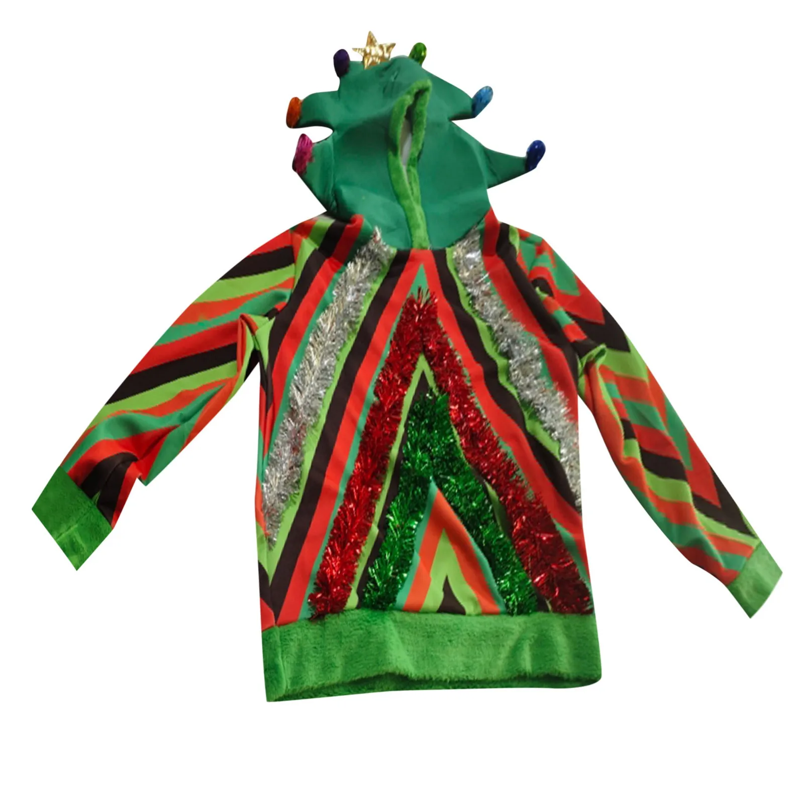 Christmas Colorful Hoodie Top Cosplay Costume Decorated Christmas Tree Hoodie Top Cosplay Party Performance Costumes Clothing