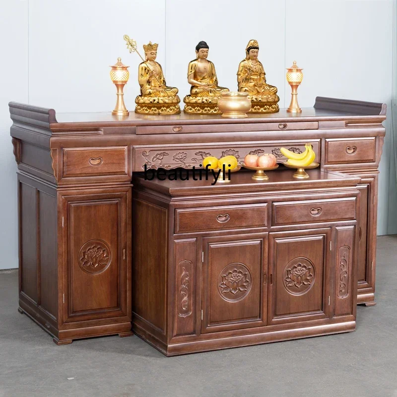 

Solid Wood Altar Household Guan Gong for New Chinese Buddha Table God of Wealth Fragrance Desk