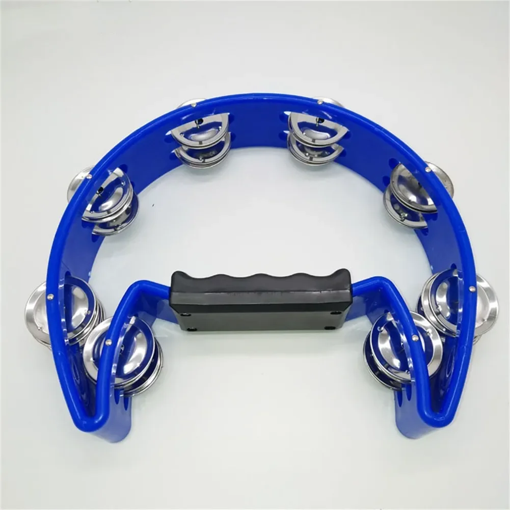 Blue Tambourine Green Red Yellow Handle Play Single 32 Jingles Grip Half Moon Percussion Tambourine 1pc Brand New