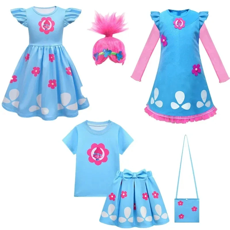 ★ Disfraz de Halloween para niña, disfraz de princesa de Trolls Poppy, vestido de fiesta, ropa infantil, novedad 2026 ♥ Mira a mí ←_←
