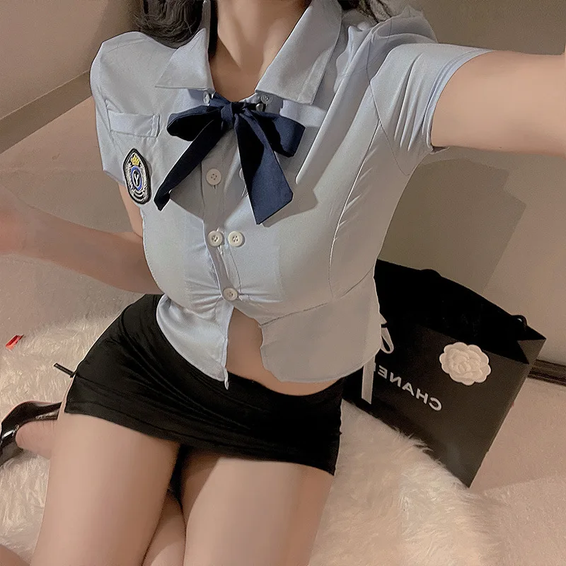 

Sexy Lingerie Lady Police Officer Uniform Female Cap Cosplay Costumes Night Club Stage Performance Exotic Wear for Women Xxx