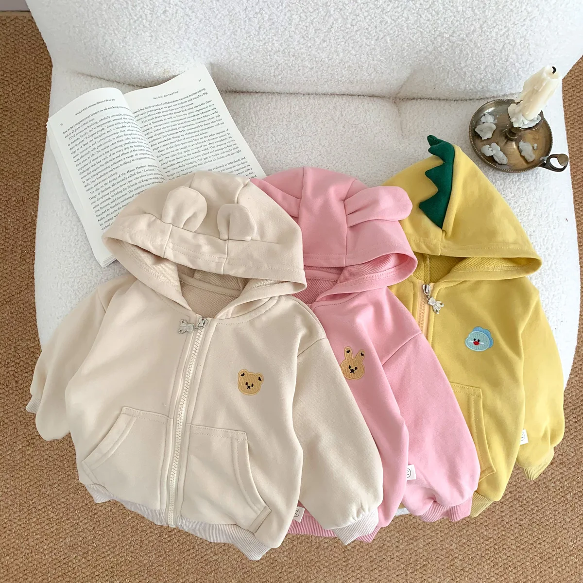 

2025 Autumn New Baby Cute Cartoon Hooded Coat Fashion Boys Long Sleeve Zipper Cardigan Cotton Girls Casual Jacket Kids Clothes