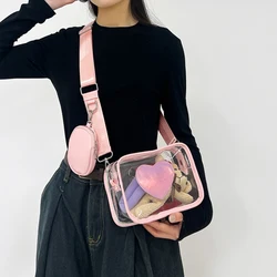 New Transparent PVC Fashion Women's Bag With Love Pattern Leisure Shoulder Bag Travel Belt Zero Wallet Versatile Crossbody Bag
