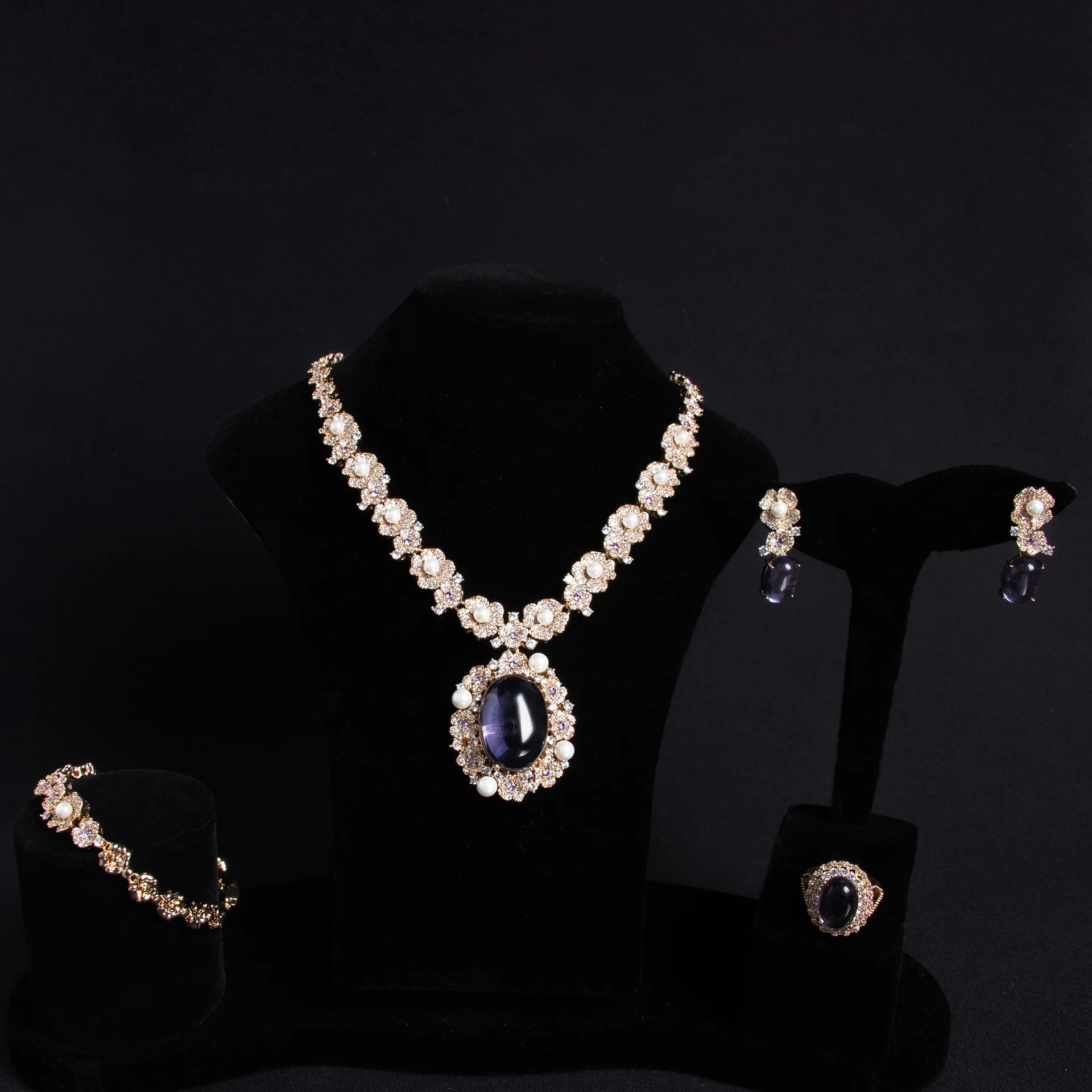 Popping conchiglia fiore perla pendente collana orecchini bracciale anello set donna matrimonio cena festa accessori M-247