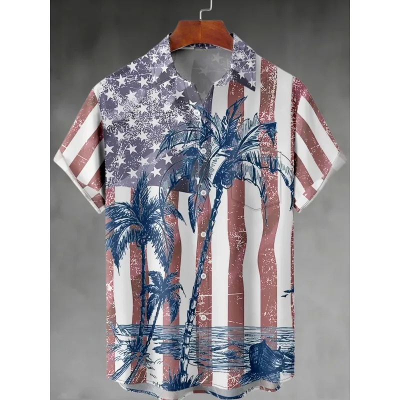 

Summer retro shirt printed beach short sleeved lapel shirt for men