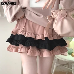 Autumn High Waist Mini Contrast Color Skirts Gothic Saia Ruffled Patchwork Pleated Women Casual College Lolita Harajuku Skirt