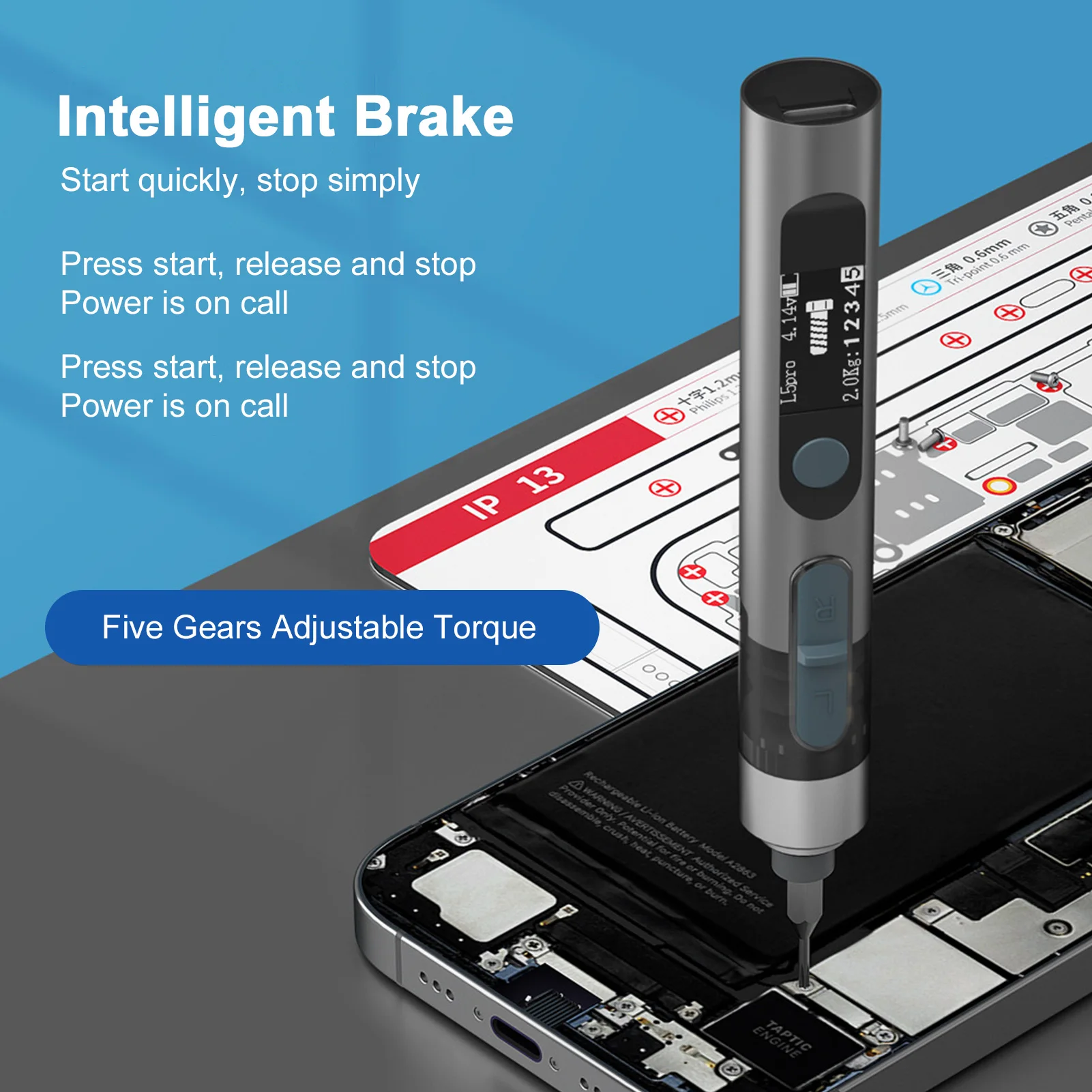 Smart Electric Screwdriver with Dual Torque Adjustment Strong Magnetic Adsorption Bits Appliances Phone Disassembly Repair Tool