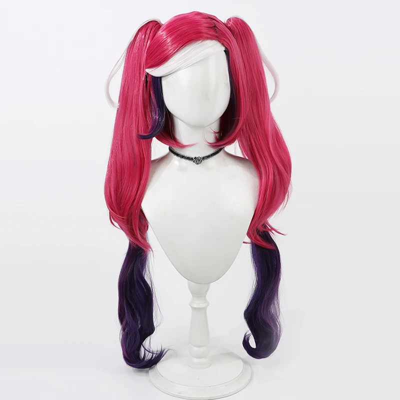 Game Hazbin Velvette Cosplay Anime Hotel Velvette Cosplay Wig Purple Red White Mixed Double Ponytail Heat Resistant Synthetic