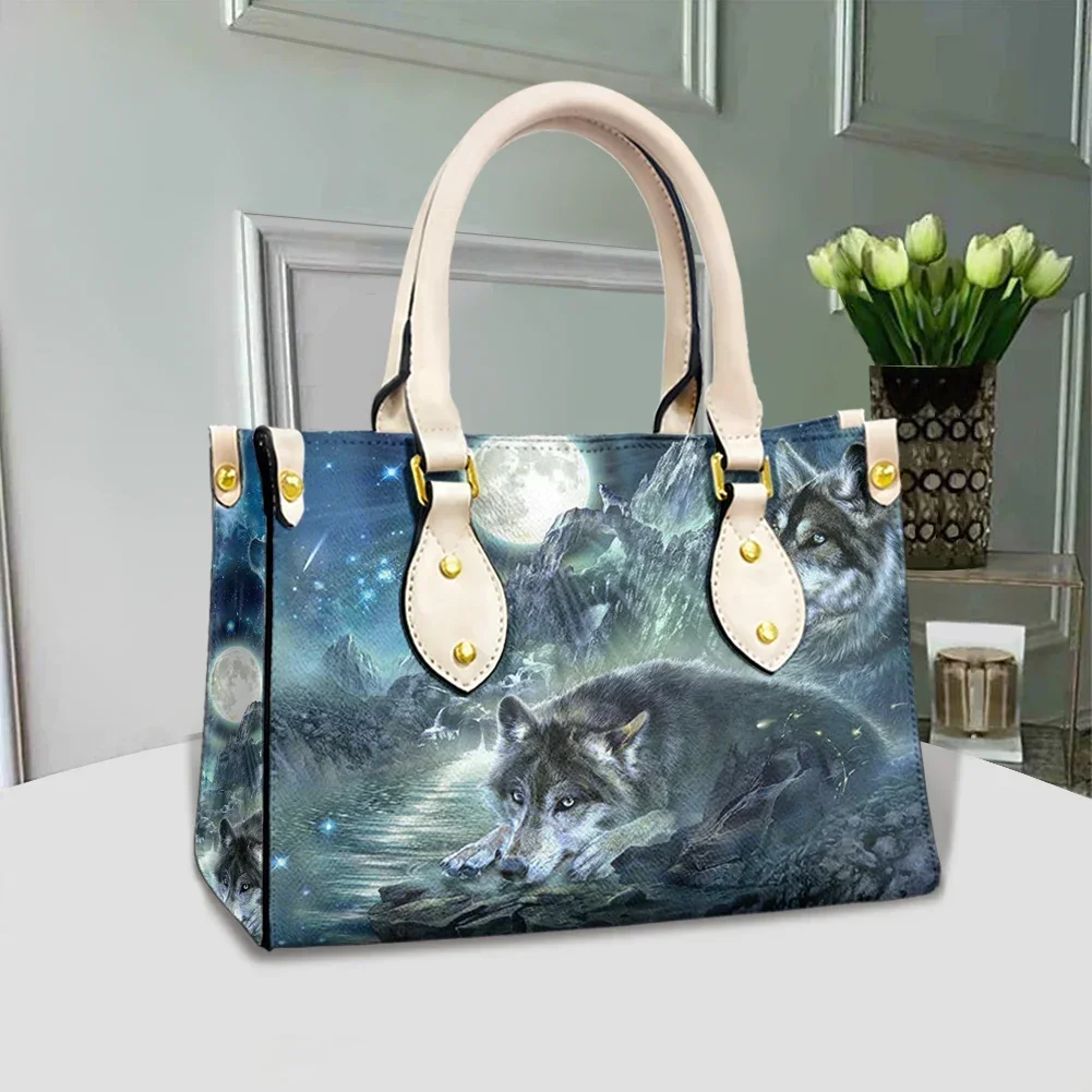 Wild Wolf Print Womens Handbag Custom Print Fashion Small Casual Tote Luxury Shoulder Messenger Bolsa Female sac a main femme