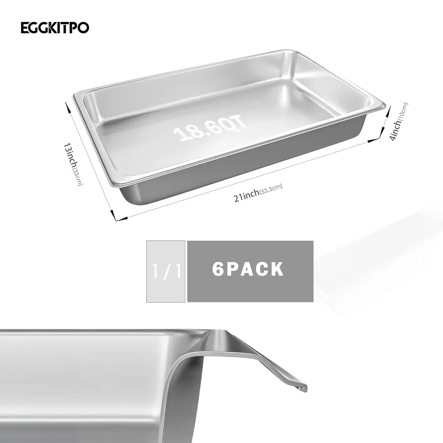 

Hotel Pans Full Size 6-Pack 4 Inch Stainless Steel Trays for Food Commercial Hotel Pan Food Containers Chafing Pans